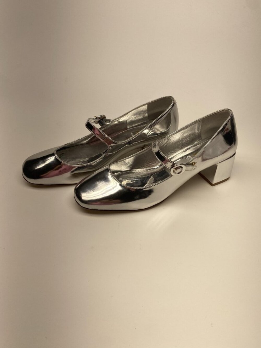 Larroude Blair Womens Size 9.5 Mary Jane Block Heel Metallic Strap Party Dress